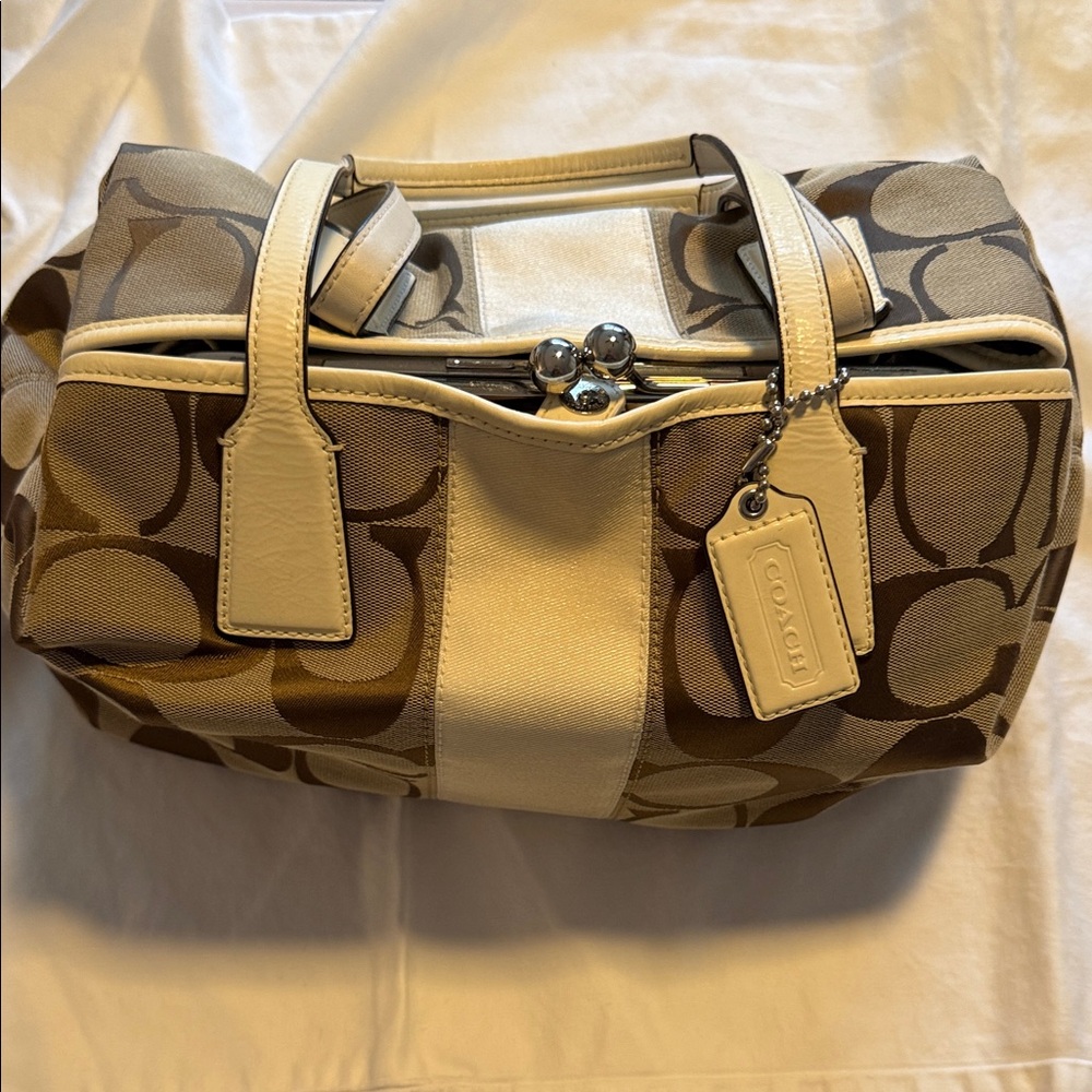 Coach Tan and Cream Shoulder Bag